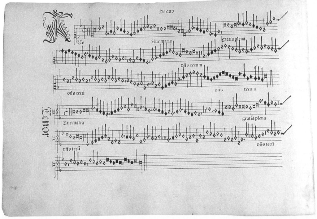 la prima pagina dell’Odhecaton (Venezia, 1501)