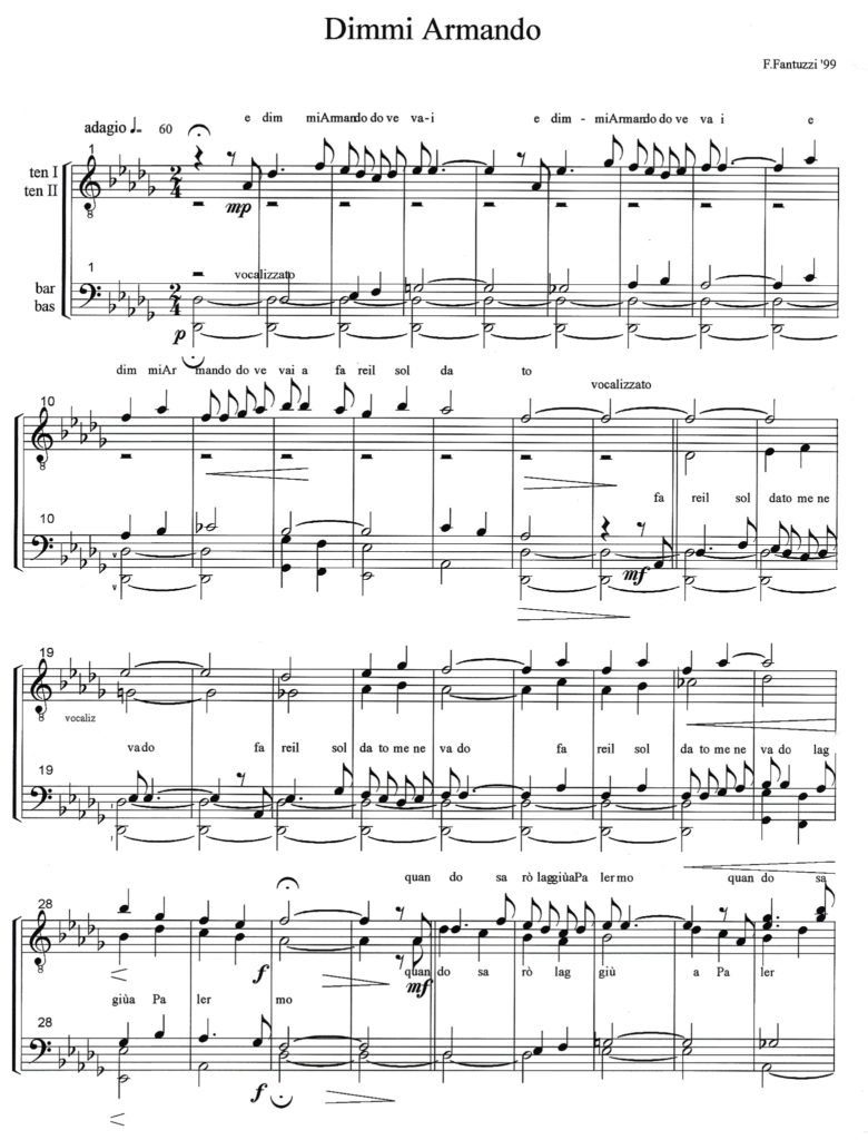 Esempio di elaborazione di Fedele Fantuzzi: Dimmi Armando (dal repertorio del Coro La Baita di Scandiano RE) 
